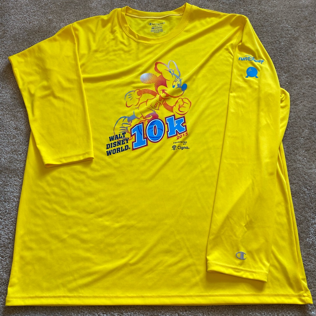 Disney Run Marathon 10k Champion Xl 2015 Yellow Mens Minnie Mouse